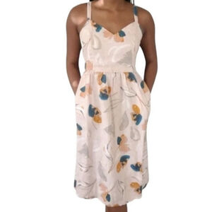 Rachel Zoe 100% Linen Floral Midi Dress Size 2 Fit & Flare Blush Party Feminine